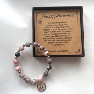 Happy Retirement Pink Gray Stone Bracelet - One Size